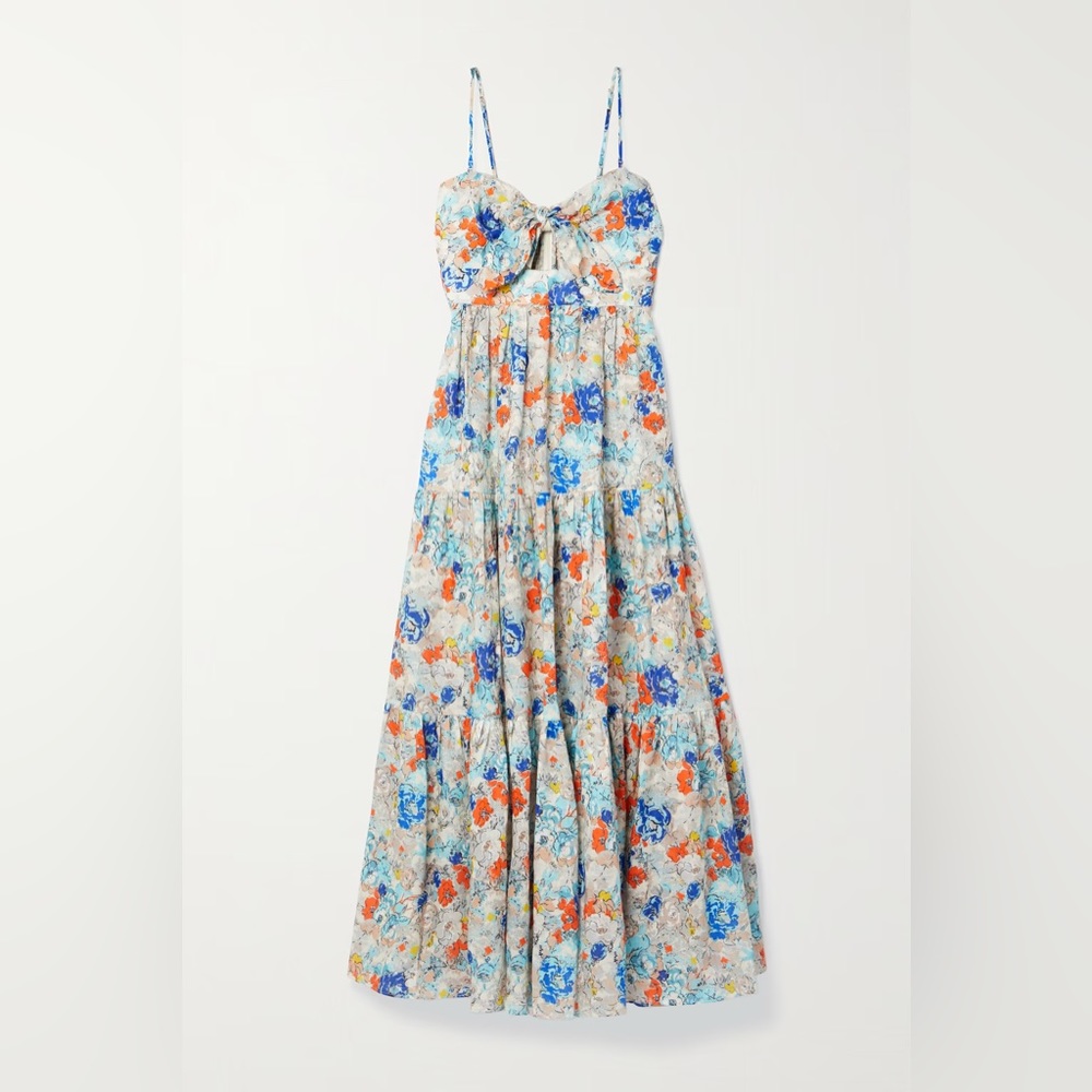 Zimmermann - Clover Tie Front Midi Dress Topaz Peony Floral US 8 / AU 2 / Medium - Picture 6 of 16